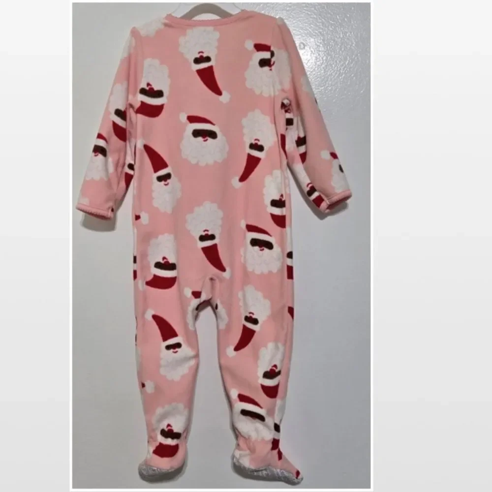 Carters Kid Pink Santa Christmas Fleece Pajamas Sleeper 3T